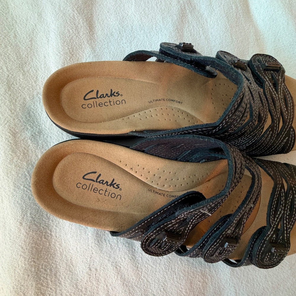 Clarks Collection Leisa Janna Black Leather Slide Sandals Womens 8.5 M - Picture 5 of 7
